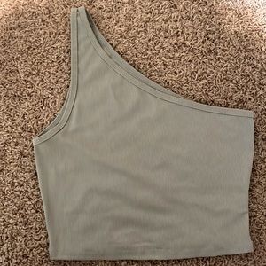 Sage green SHEIN one shoulder rib-knit crop top
